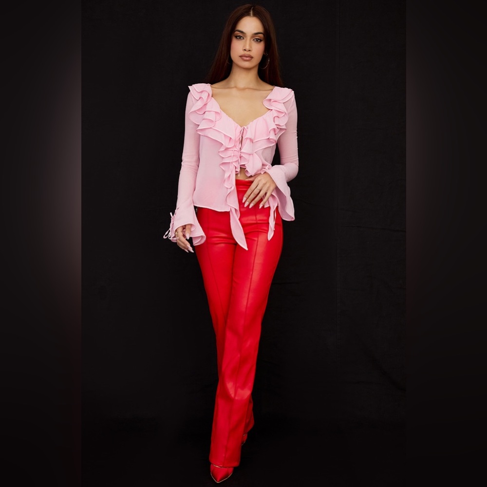 HOUSE OF CB 'Elenaora' Scarlet Vegan Leather Trousers - Picture 4 of 7